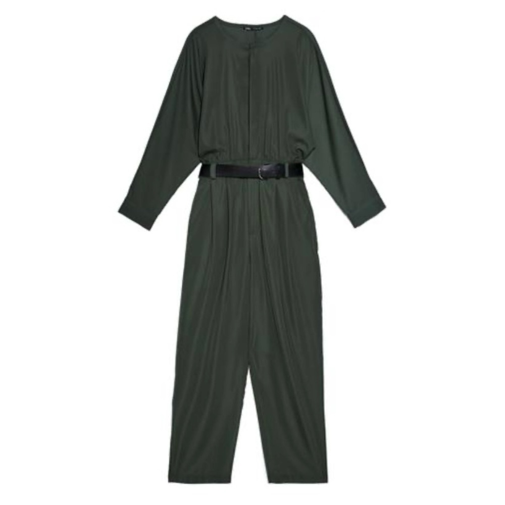 Zara Long Belted Jumpsuit Green